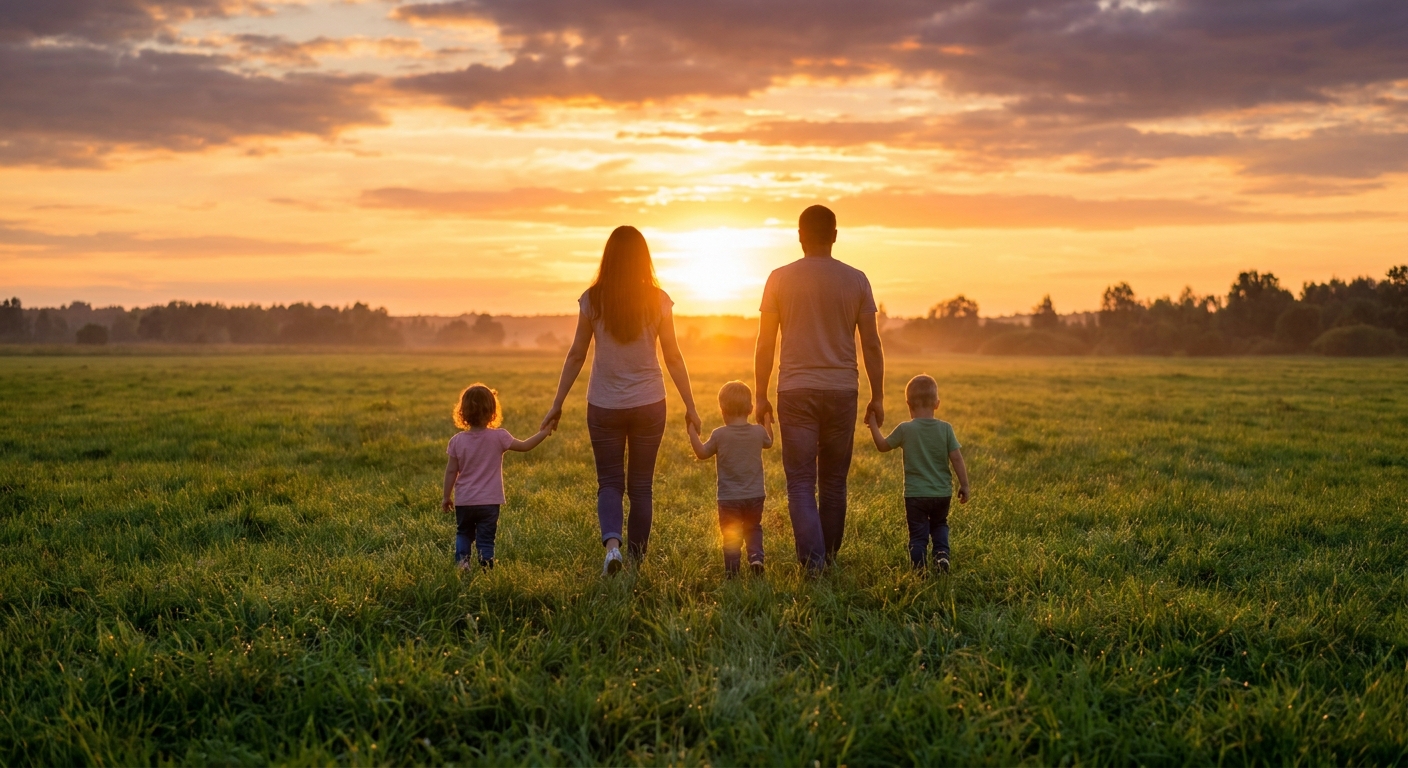 Family walking toward a brighter tomorrow